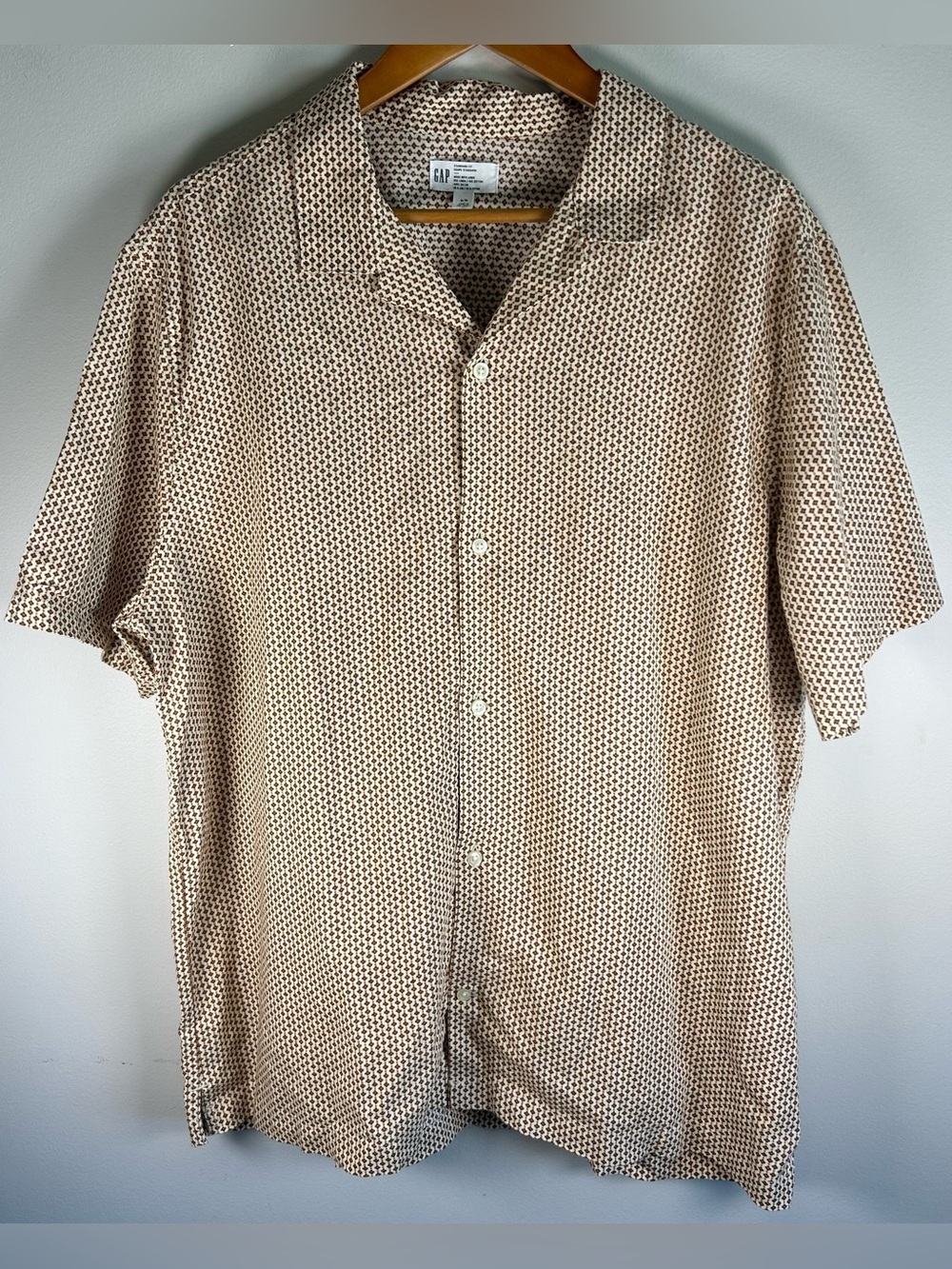 Gap Men’s Button Up Shirt XL Linen-Blend Vacay Standard Fit Short Sleeve Geo Dot